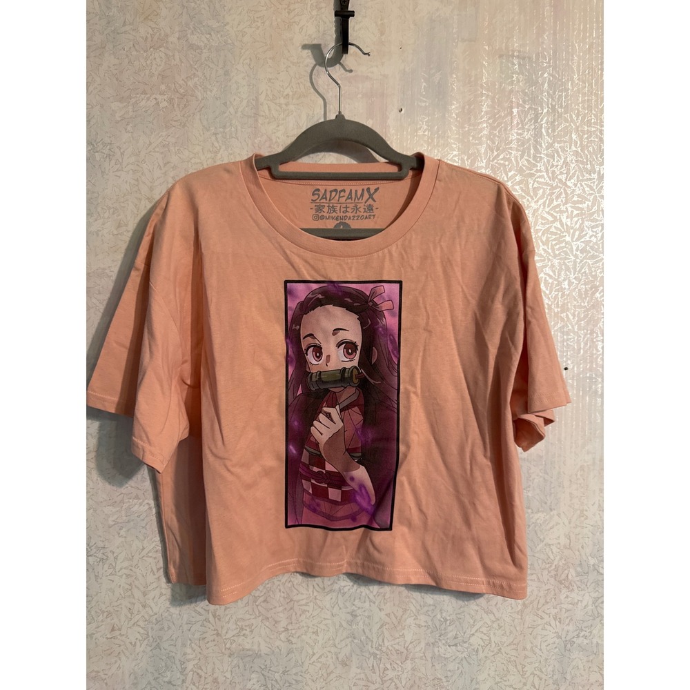 Sadfamx Nezuko Kamado Anime Peach Crop Top Graphic Tee Mike Dazzo Art Large